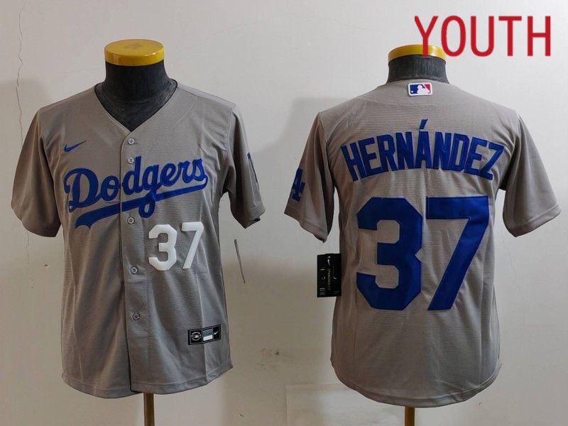 Youth Los Angeles Dodgers 37 Hernandez Grey Nike Game 2024 MLB Jersey style 7261